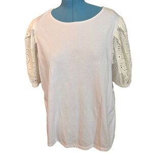 Cloth & Portrait White Eyelet Lace Back Puff Sleeve Top 12MJ-AQU XXL New